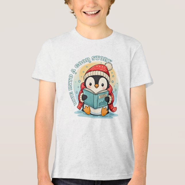 Camiseta Triblenda Kids' Ash Grey Reading Penguin Adventure Cotton Te (Anverso)