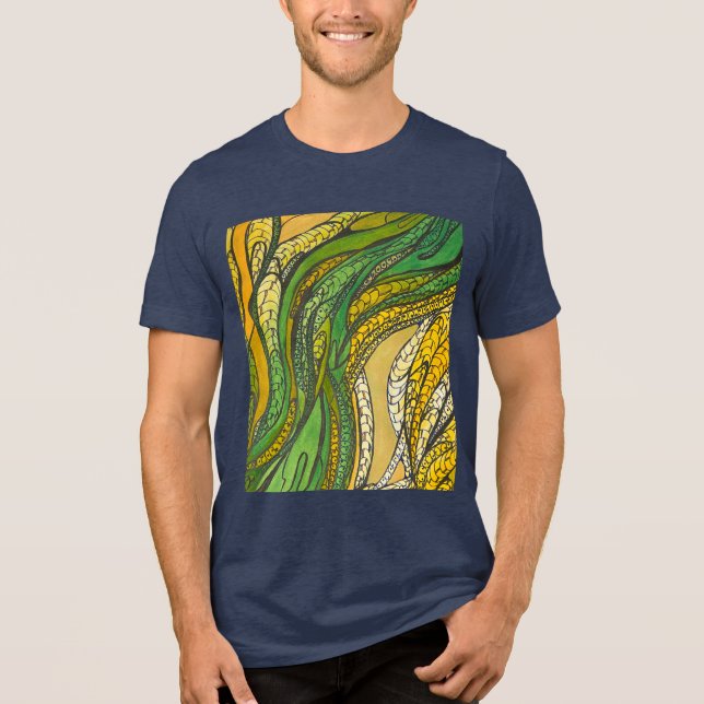 Camiseta Triblenda La cosecha dorada de seda verde de los hombres" (Anverso)