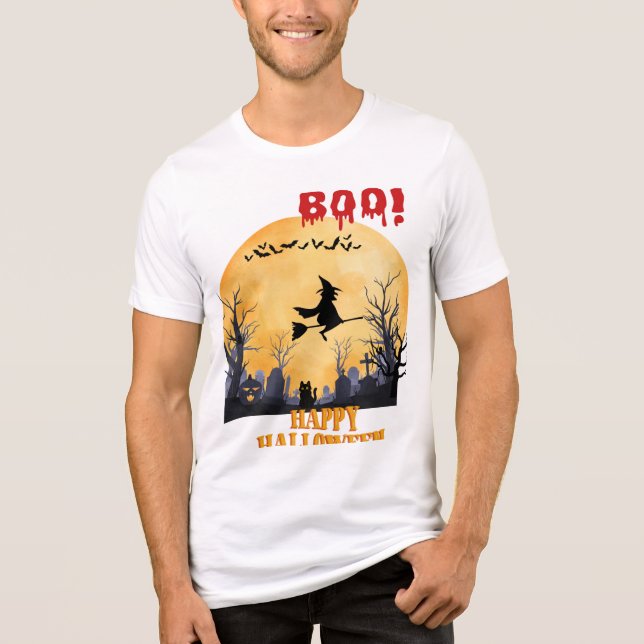 Camiseta Triblenda "La espeluznante bruja de Halloween vuelando sobre (Anverso)