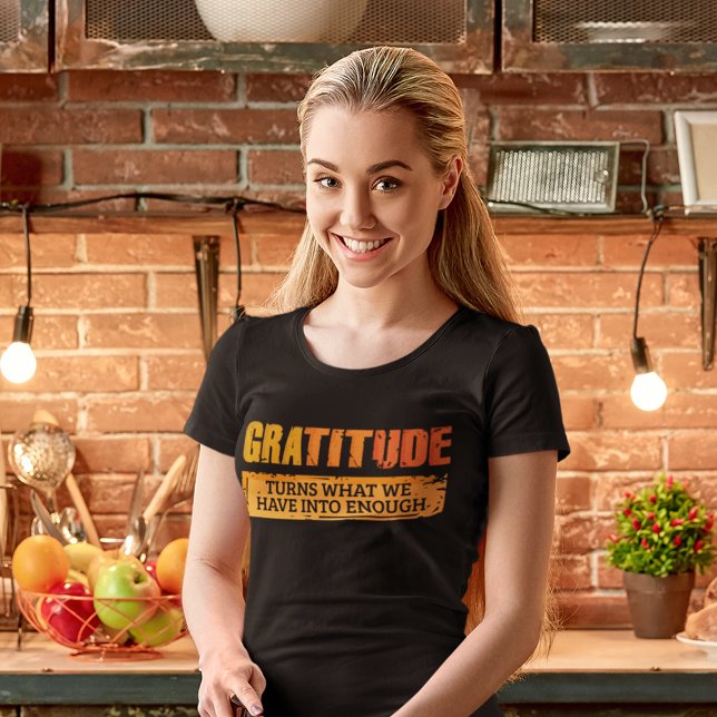 Camiseta Triblenda La familia Gratitude de Acción de Gracias se reúne (Gratitude Thanksgiving Womens Black Fall T-Shirt)