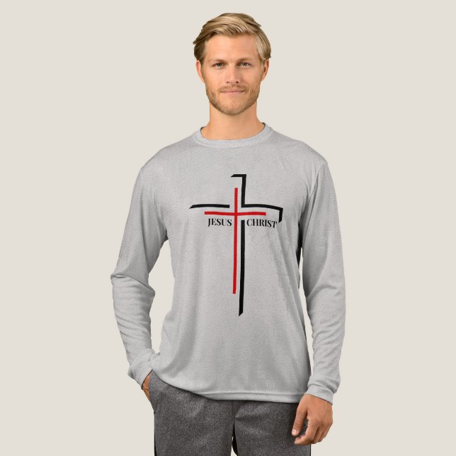 Camiseta Triblenda La fe de Jesucristo en la Cruz Roja y Negra (Anverso Completo)