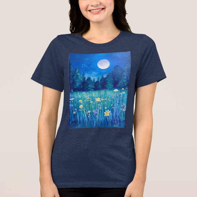Camiseta Triblenda La pradera y el bosque bajo una luna llena (Anverso)