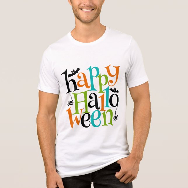 Camiseta Triblenda La tipografía de Halloween feliz moderna golpea a  (Anverso)