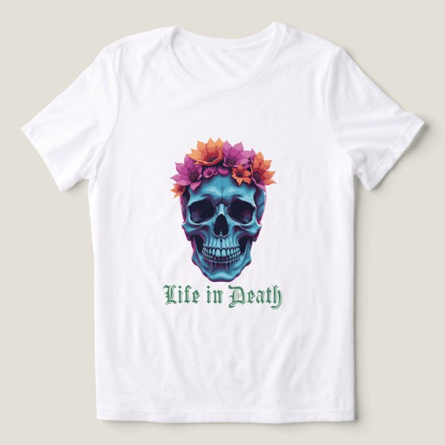 Camiseta Triblenda La vida en la muerte, el florecimiento en azul (Diseño delantero )