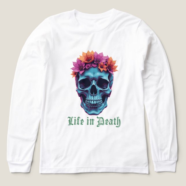 Camiseta Triblenda La vida en la muerte, el florecimiento en azul (Diseño frontal)
