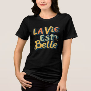 Camiseta Triblenda La Vida Es Bella Tipografía Retro 3D en Burbujas F