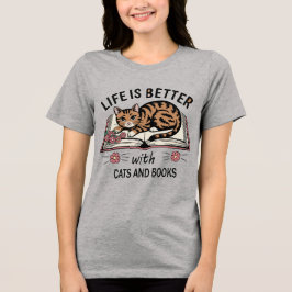 Camiseta Triblenda La vida es mejor con gatos y libros 🐾📚