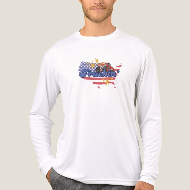Camiseta Triblenda Larga manga del camión patriótico masculino (Anverso )