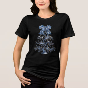 Camiseta Triblenda Lazo Coqueto Árbol de Navidad Mujeres Chinoiserie 