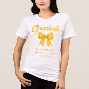 Camiseta Triblenda Lazo de gingham amarillo para graduación