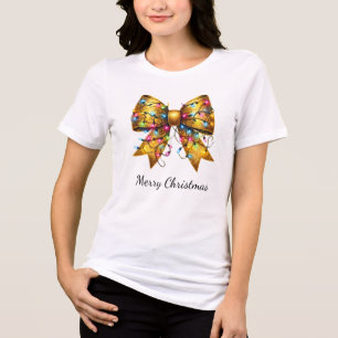 Camiseta Triblenda Lazo de Luces de Navidad Coquette Dorado