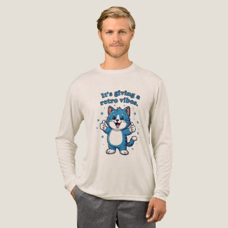 Camiseta Triblenda "Le está dando vibraciones retro" lindo gato azul