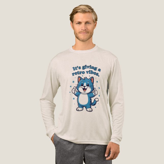 Camiseta Triblenda "Le está dando vibraciones retro" lindo gato azul (Anverso Completo)