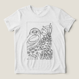 Camiseta Triblenda Lechuza con flores de fantasía a color