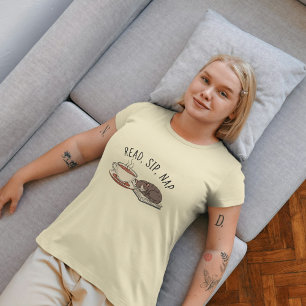 Camiseta Triblenda Leer, Sip, Nap: Amante del gato y el café