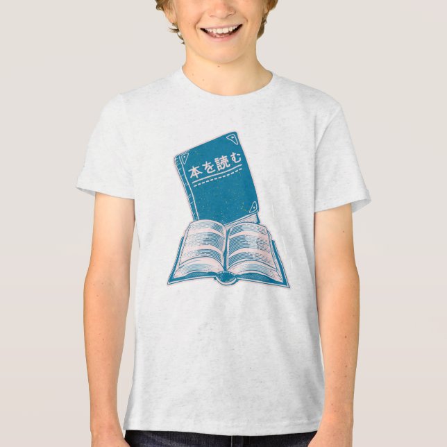 Camiseta Triblenda Leer un texto japonés kanji de libro (Anverso)