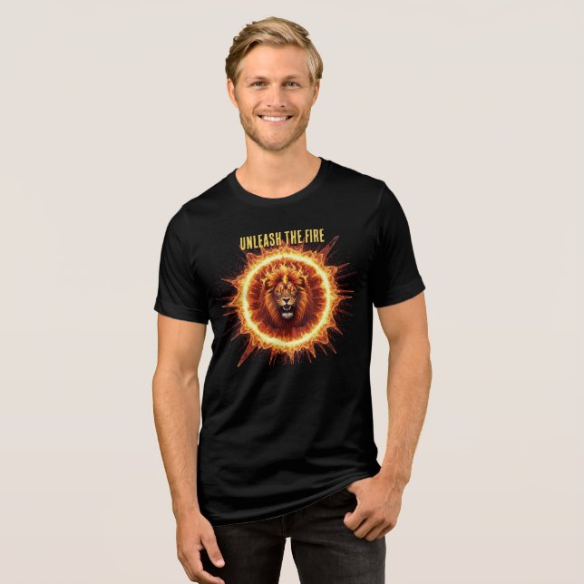 Camiseta Triblenda León de Fuego de potencia Gráfico, diseño de rey d (Anverso Completo)