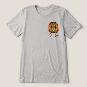 Camiseta Triblenda león rasta cabeza rojo verde amarillo Jamaica un a