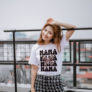 Camiseta Triblenda Leopard Print Mama Coquette Cheetah Bow Trendy Mom