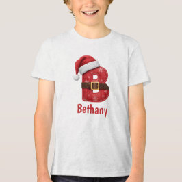 Camiseta Triblenda Letra B Monograma de Gorro de Santa Navidad Alfabe