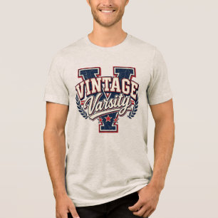 Camiseta Triblenda Letra V de bloque angustiado de universidad clásic