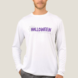 Camiseta Triblenda Letras de Halloween en morado con escoba y telarañ
