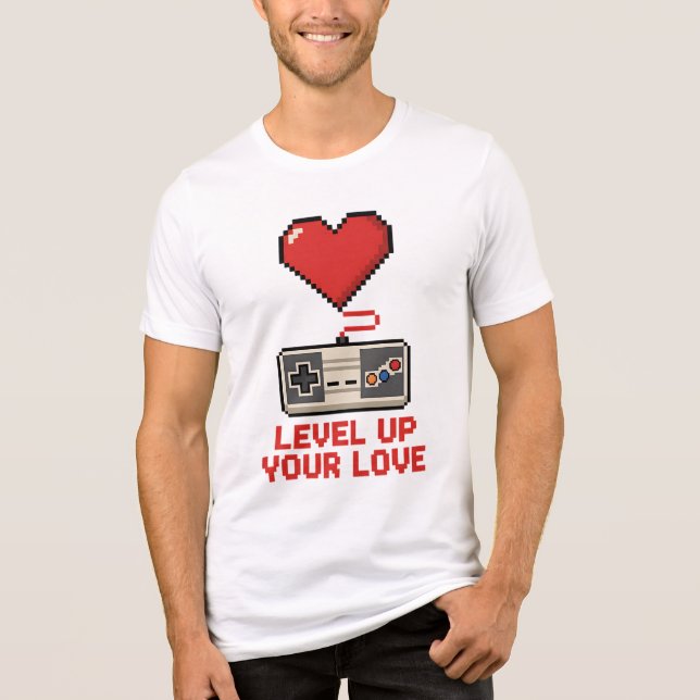 Camiseta Triblenda Level Up Your Love, Retro Pixel Gaming Design (Anverso)