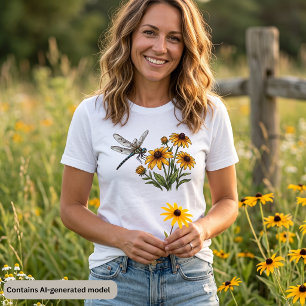 Camiseta Triblenda Libélula y flores silvestres amarillas