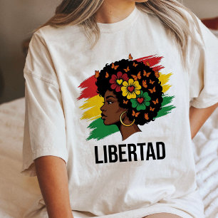 Camiseta Triblenda Libertad Mujer Negra Con Mariposas Y Flores