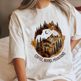 Camiseta Triblenda Libros de Café Montañas Bosque Noche Arte