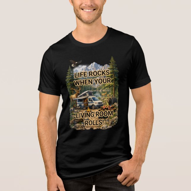 Camiseta Triblenda Life Rocks When Your Living Room Rolls Adventure (Anverso)