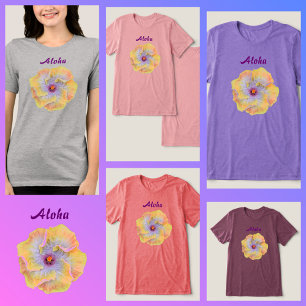 Camiseta Triblenda Lilac amarillo Hibiscus Flower Hawaiana Aloha