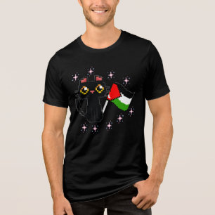 Camiseta Triblenda lindo gato negro sostiene bandera palestina