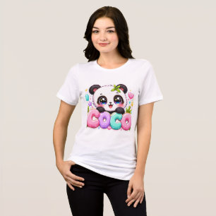 Camiseta Triblenda Lindo Kawaii Coco Panda Nombre Pastel Rosa Brillan