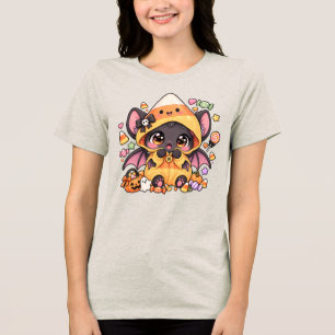 Camiseta Triblenda Lindo Kawaii Halloween Bebé Murciélago Sombrero Ho