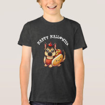 Lindo perro pastor con disfraz de hot dog Hallowee