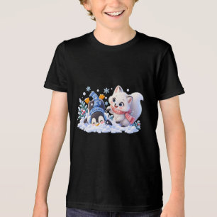 Camiseta Triblenda Lindo zorro ártico y pingüino de invierno jugando