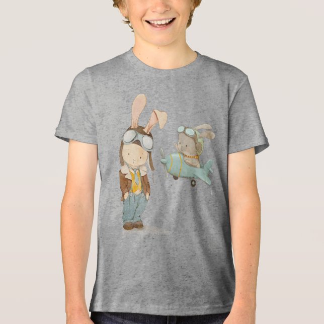 Camiseta Triblenda lindos conejitos en el casco de un piloto (Anverso)