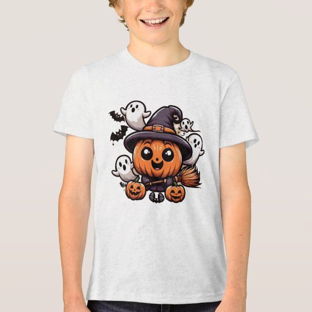 Camiseta Triblenda lindos personajes de la calabaza de halloween (Anverso)