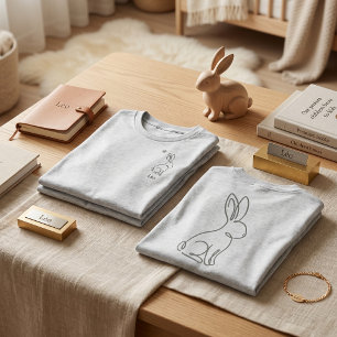 Camiseta Triblenda Línea de lujo silencioso Arte de conejo en verde s