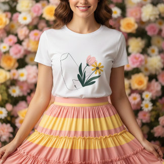 Camiseta Triblenda Línea elegante con flores botánicas coloridas