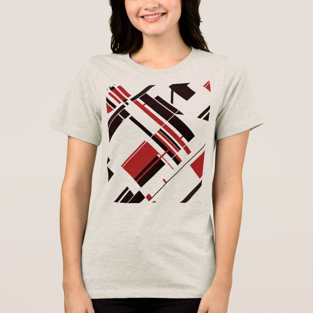 Camiseta Triblenda Líneas de formas diagonales rojas negras MCM Aspec (Anverso)