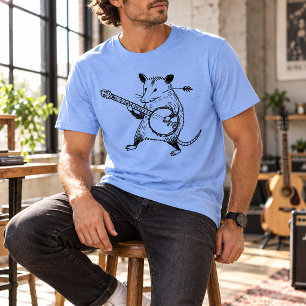 Camiseta Triblenda Linograbado Antiguo Zarigüeya Tocando Banjo