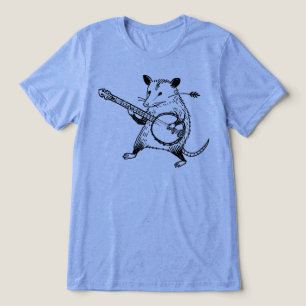 Camiseta Triblenda Linograbado Antiguo Zarigüeya Tocando Banjo