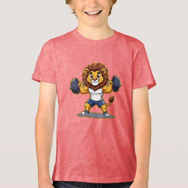 Camiseta Triblenda Lion Lifting Light Weights – Cute Gym Animal Illus (Anverso)