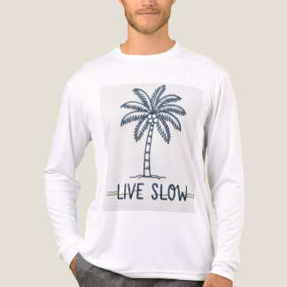 Camiseta Triblenda "Live Slow" Palm Tree Embroidery Design - Tropical