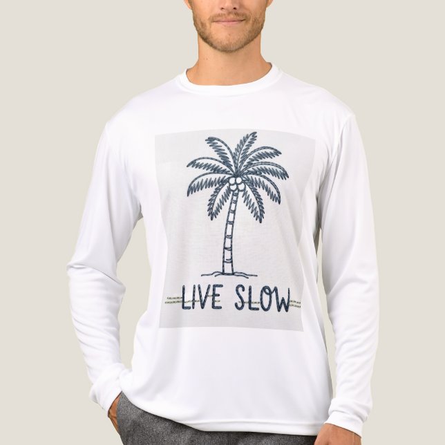 Camiseta Triblenda "Live Slow" Palm Tree Embroidery Design - Tropical (Anverso )