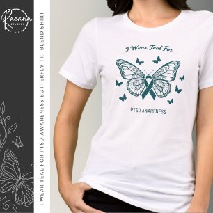 Camiseta Triblenda Llevo Turquesa para la Mariposa de Concientización