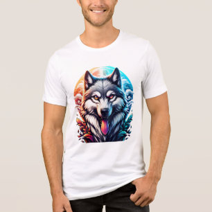 Camiseta Triblenda Lobo de hielo y fuego   Vibrante Fantasía Arte Ani