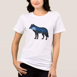 Camiseta Triblenda Lobo Silueta Doble Exposición Bajo la Luna y Estre